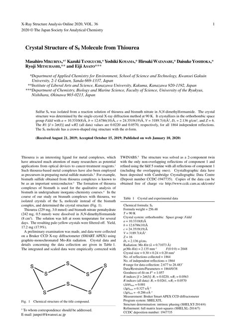 (PDF) Crystal Structure of S8 Molecule from Thiourea