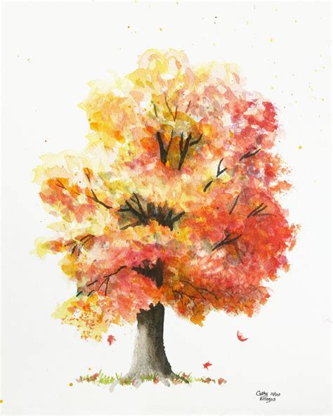 Autumn Tree Watercolor Painting Print by Cathy Hillegas, 11x14 Watercolor Print - Etsy | Tree ...