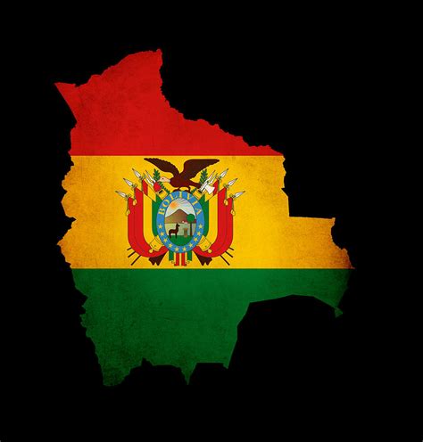 Outline map of Bolivia with grunge flag insert isolated on black Photograph by Matthew Gibson ...