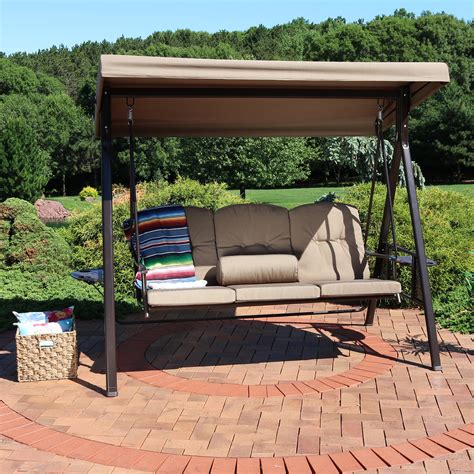 Sunnydaze Outdoor 3-Person Aluminum Patio Swing with Adjustable Canopy ...