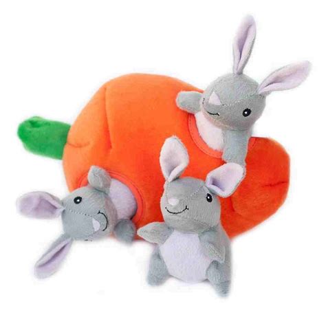 ZippyPaws Burrow Hide and Seek Bunny & Carrot Squeaky Plush Dog Toy | NaturalPetWarehouse.com