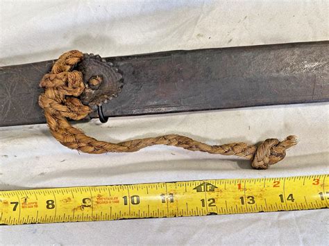 ANTIQUE FILIPINO BOLO KNIFE WITH WOOD AND LEATHER SCABBARD | #4607562271