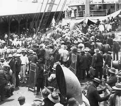 Caribbean workers arriving in Panama, on board the 'Cristobal' to work on Panama Canal - Part of ...