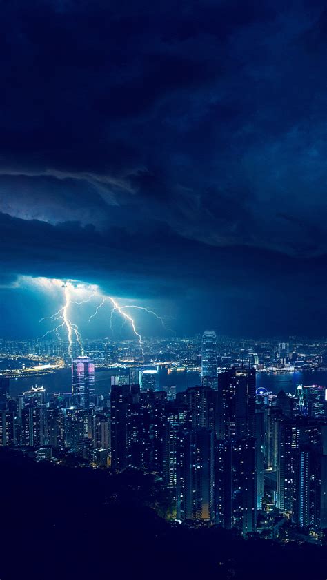 1080x1920 lightning, city, storm, night, photography, blue, hd for ...