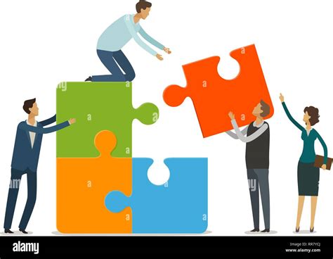 Teamwork concept. Business people with puzzle pieces working together ...