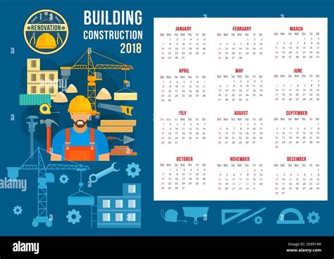 House construction and home building 2018 calendar template. Vector ...