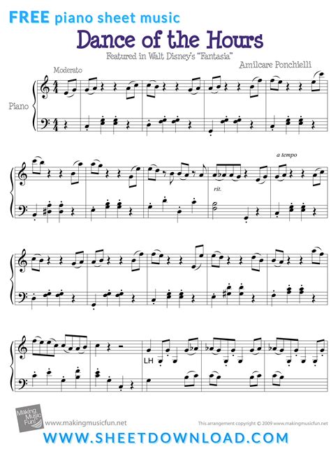 View, download and print Dance of the Hours piano sheet music from Disney's Fantasia - 100% FREE ...