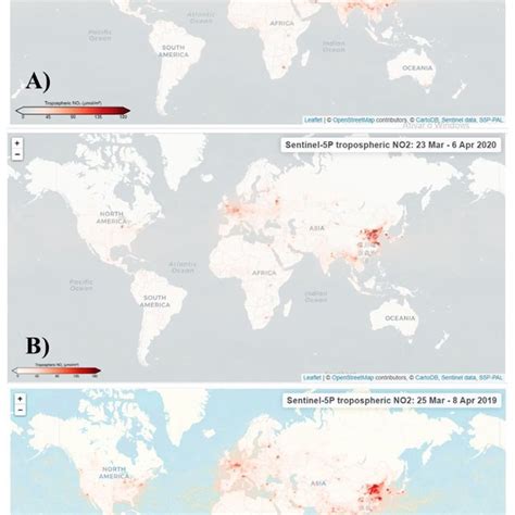 -Map of air quality (NO 2 ) around the world: (A) during the COVID-19 ...