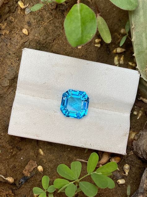 Natural Swiss Blue Topaz, Swiss Blue Topaz Octagon, Blue Topaz Asscher Cut, 6.15 Carat Blue ...