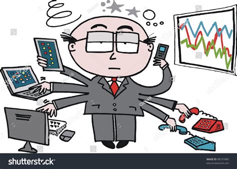 Vector Cartoon Of Business Man Using New Technology In Office. - 98101889 : Shutterstock