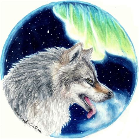 "Lupus Borealis - Aurora Wolf Colored Pencil Drawing Painting" by AmandaUlfrica | Redbubble