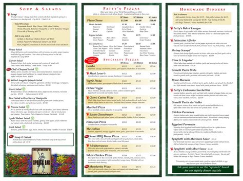 Fattys Dinner Menu | Fattyspizzeria