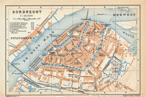 1910 Dordrecht Netherlands Holland Antique Map