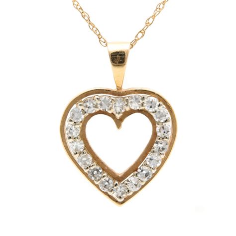 14K Yellow Gold Diamond Heart Pendant With 10K Yellow Gold Necklace | EBTH