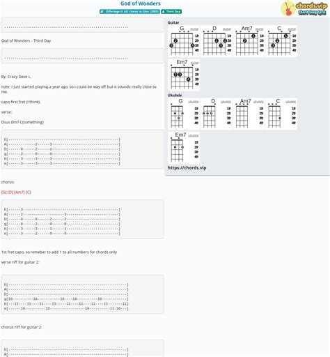 Chord: God of Wonders - tab, song lyric, sheet, guitar, ukulele ...