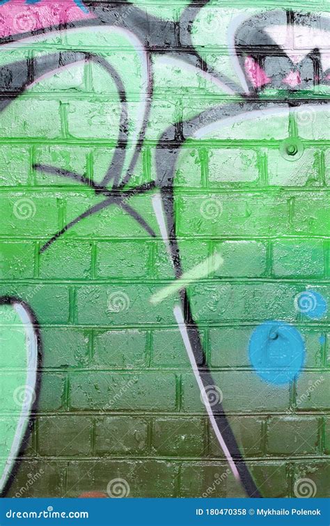 Abstract Colorful Fragment of Graffiti Paintings on Old Brick Wall in ...