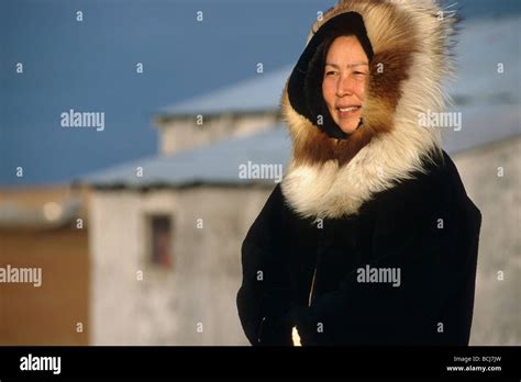 Yupik woman in traditional winter parka Hooper Bay Western Alaska ...