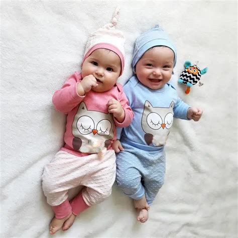 Cute Twins Owl Clothes Set Newborn Baby Girl Boy Long Sleeve Romper ...