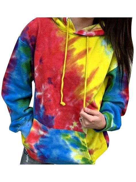 Womens Long Sleeve Casual Tie Dye Hooded Sweatshirts Tops Pockets Hoodies | Walmart Canada