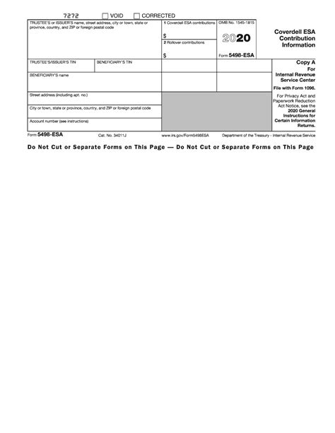 2020 IRS Form 5498-ESA - Fill Out Digital PDF Sample