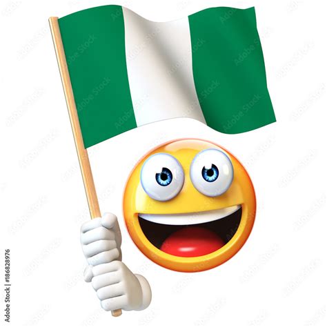 Emoji holding Nigerian flag, emoticon waving national flag of Nigeria ...