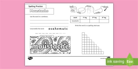 Moustache Spelling Practice Worksheet (Teacher-Made)