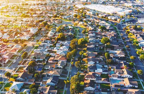 Aerial view of of a residential neighborhood in Hawthorne, in Los Angeles, CA Stock Photo ...