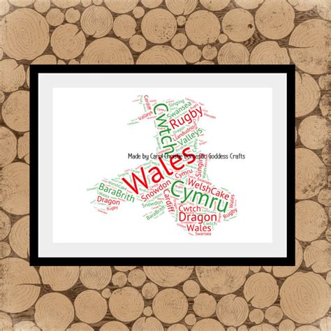 Map of Wales Map of Wales Word Art Welsh Word Collage Welsh - Etsy