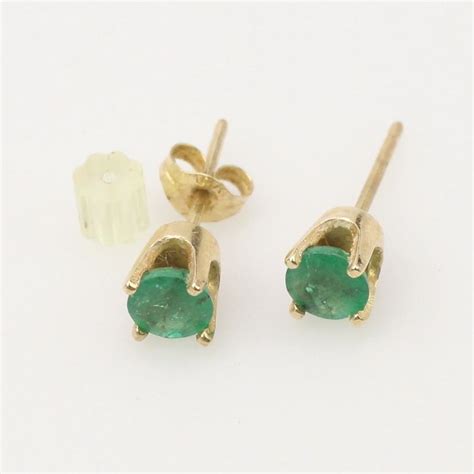 14Kt Gold Green Stone Stud Earrings | Property Room