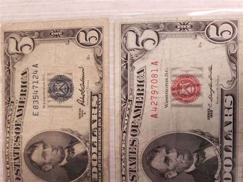 (1) $5 Five Dollar Silver Certificate & (1) $5 Five Dollar Red Seal ...