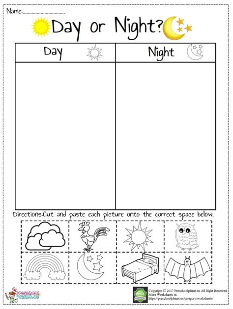 Night And Day Worksheet Kindergarten