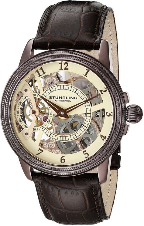 Sophisticated Stuhrling Original Men's Brown Skeleton Watch