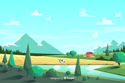 Free Vector | Colorful farm landscape cartoon style