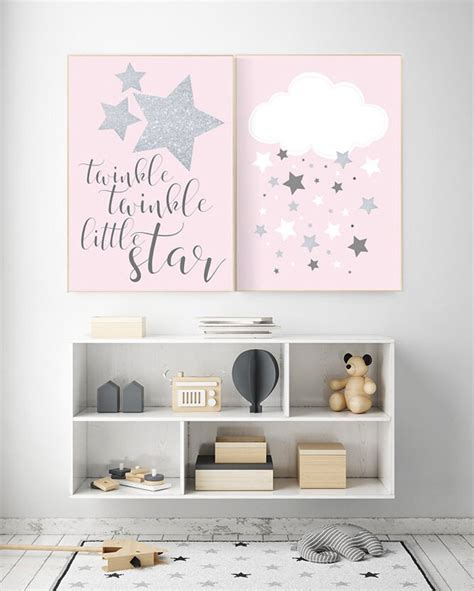 Twinkle twinkle little star nursery, pink gray nursery decor, baby girl nursery decor, pink ...