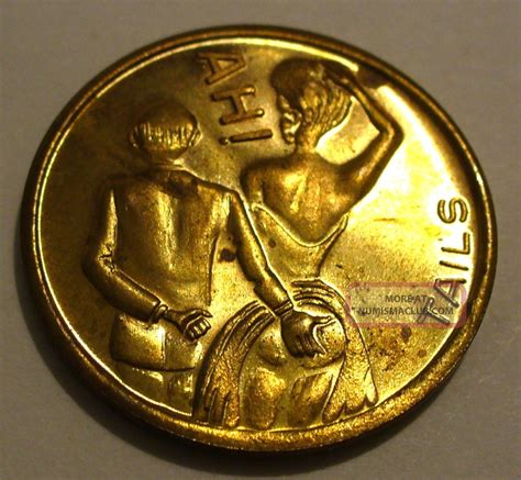 Comic - Coin 3 Risque Heads / Tails Gold Metal Token / Coin