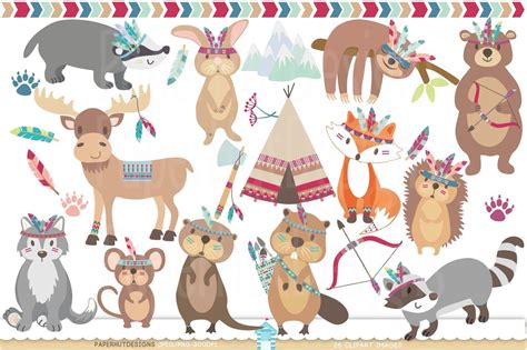 Tribal Woodland Animals Clipart By PaperHutDesigns | TheHungryJPEG