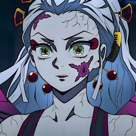 an animated image of a woman with white hair and green eyes, wearing ear rings