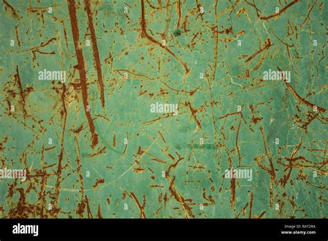 rusty scratches on green painted steel texture Stock Photo - Alamy