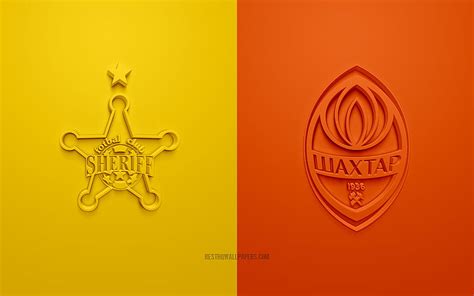 Sheriff Tiraspol vs Shakhtar Donetsk, 2021, UEFA Champions League, Group D, 3D logos, yellow ...