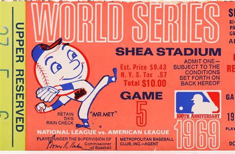 1969 World Series Tickets - Mets History