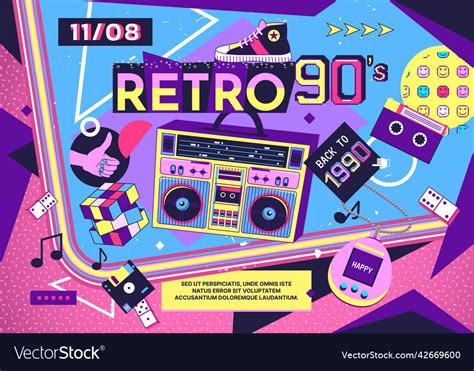 90s music background retro 1990s banner vintage Vector Image