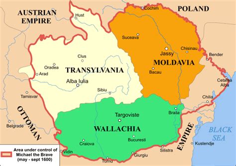 Wallachia, Moldavia and Transylvania (Romanian Regions) Map.