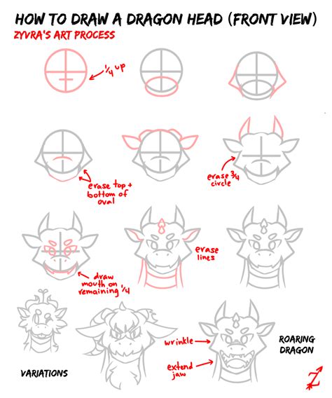 How to Draw a Dragon Head (Front View) Zyvra Dragonfyre - Illustrations ...