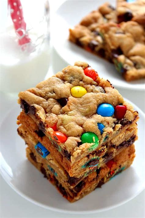 M&M Chocolate Cookie Bars Recipe - Crunchy Creamy Sweet