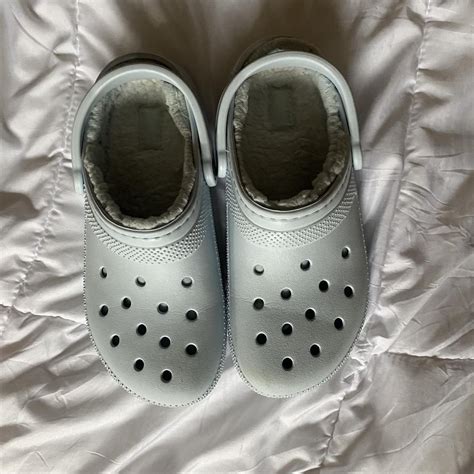 baby blue fluffy crocs - didn’t fit and only used... - Depop