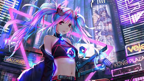 1366x768px, 720P Free download | 3840x2160 Anime Cyber Girl Neon City ...