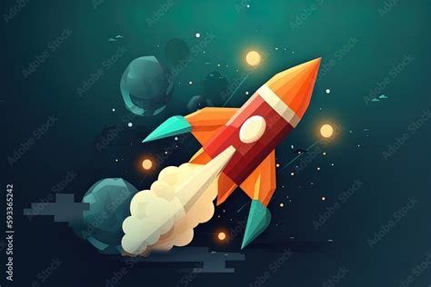 Cartoon style rocket taking off. Stock Illustration | Adobe Stock