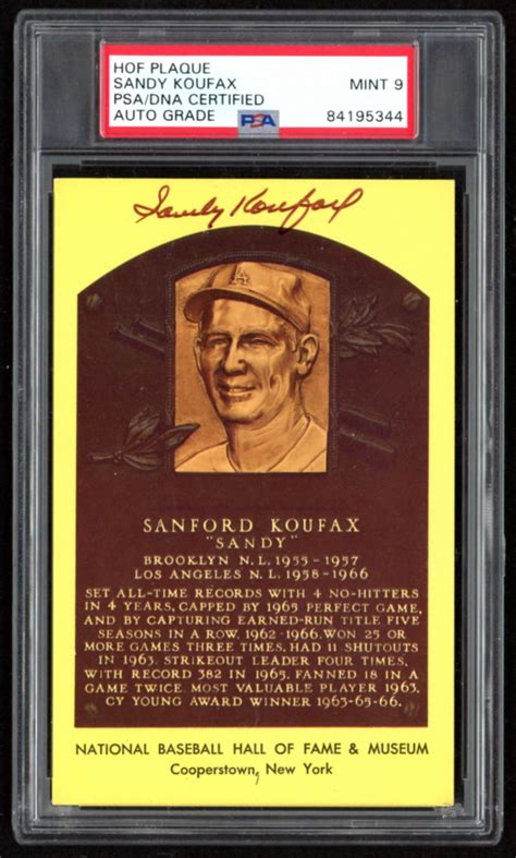 Sandy Koufax Signed Gold Hall of Fame Plaque Postcard (PSA Encapsulated ...