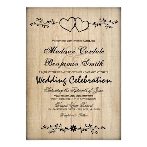 Rustic Vintage Double Hearts Wedding Invitations | Zazzle