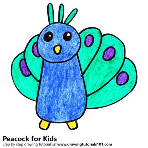 Learn How to Draw a Peacock for Kids Very Easy (Animals for Kids) Step by Step : Drawing Tutorials